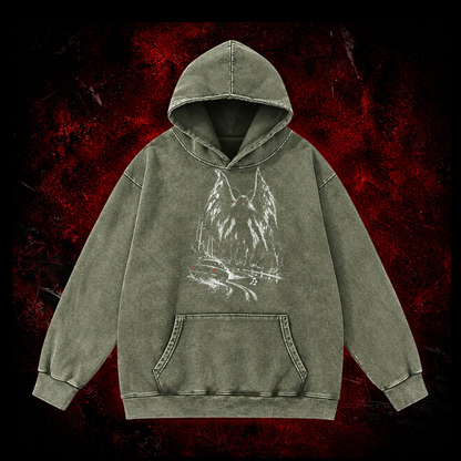 Roadside Winged Omen Vintage Washed Hoodie in Green, front view