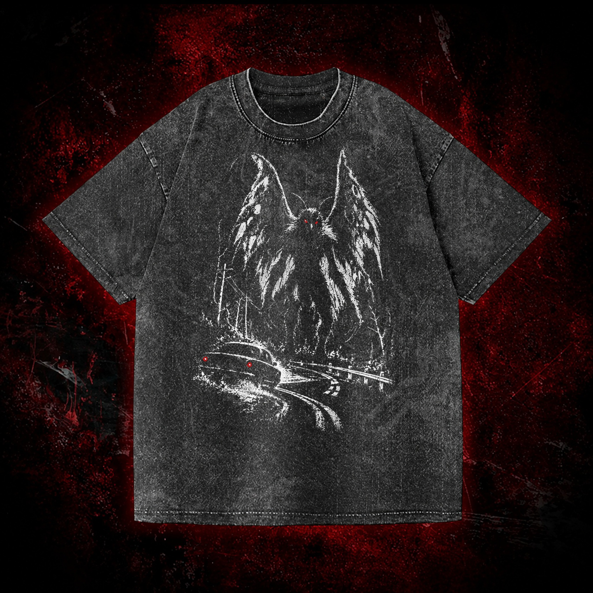 Roadside Winged Omen Vintage Washed T-shirt in Black, front view