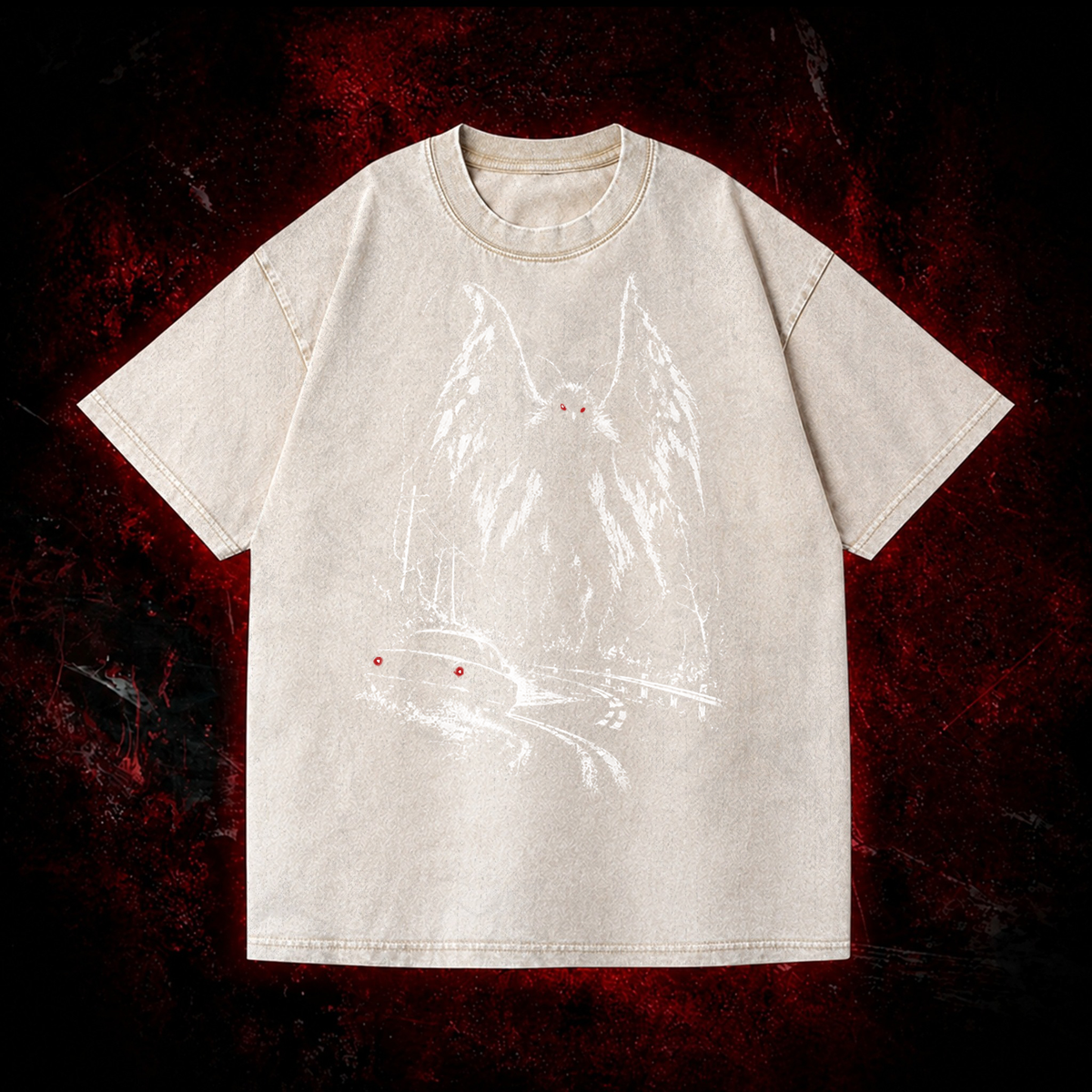 Roadside Winged Omen Vintage Washed T-shirt in White, front view