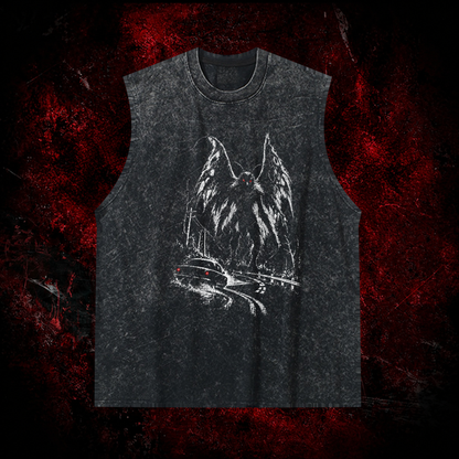 Roadside Winged Omen Vintage Washed Tank Top in Black, front view