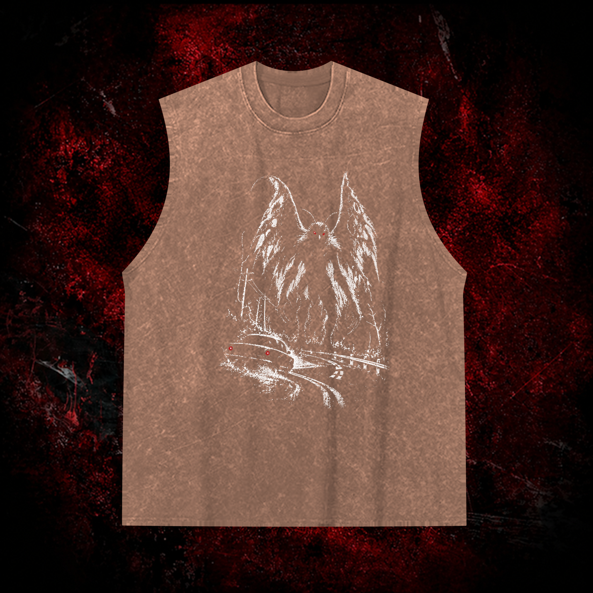 Roadside Winged Omen Vintage Washed Tank Top in Brown, front view