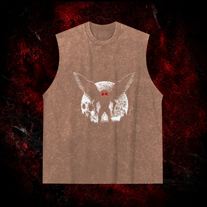 Void Mothman Vintage Washed Tank Top in Brown, front view
