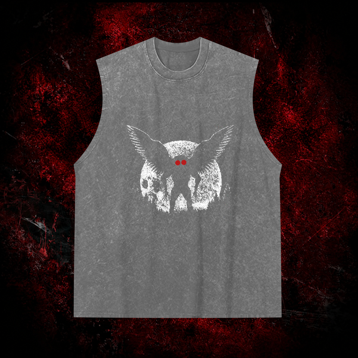 Void Mothman Vintage Washed Tank Top in Gray, front view