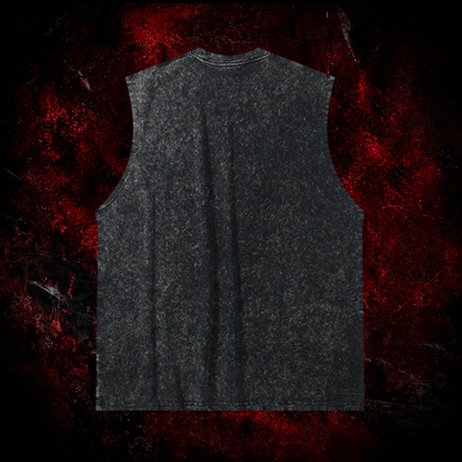 Void Mothman Vintage Washed Tank Top in Black, back view