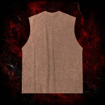 Void Mothman Vintage Washed Tank Top in Brown, back view