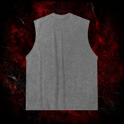 Void Mothman Vintage Washed Tank Top in Gray, back view