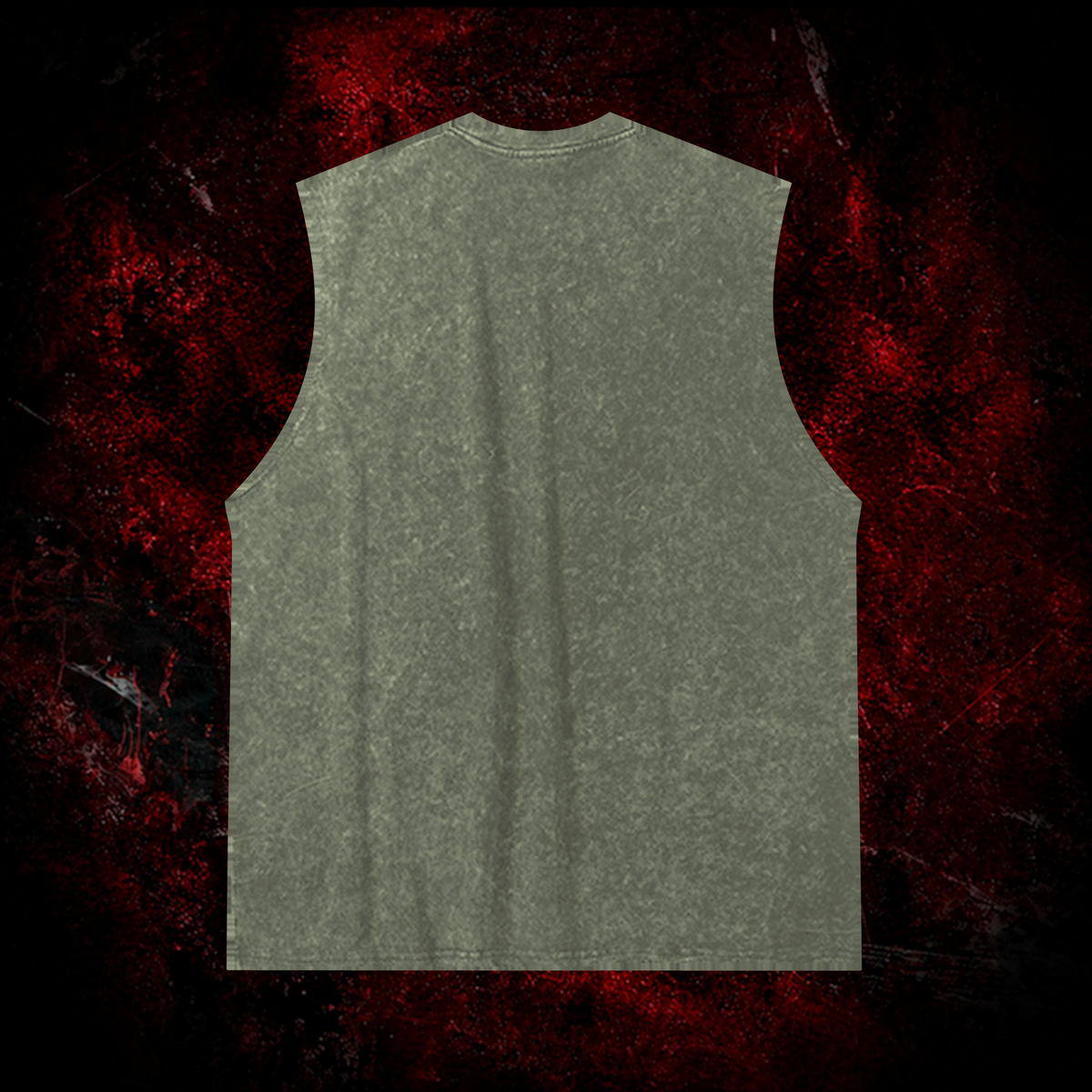 Void Mothman Vintage Washed Tank Top in Green, back view