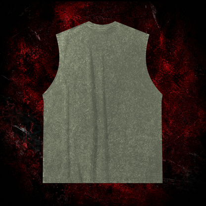 Void Mothman Vintage Washed Tank Top in Green, back view