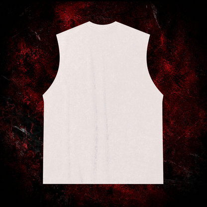 Void Mothman Vintage Washed Tank Top in White, back view